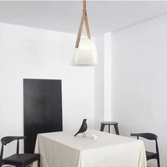 Smoked Glass Leather Strap Pendant Light E27 Dimmable 20cm