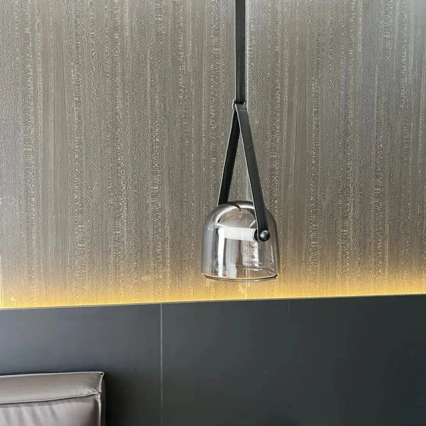 Smoked Glass Leather Strap Pendant Light E27 Dimmable 20cm