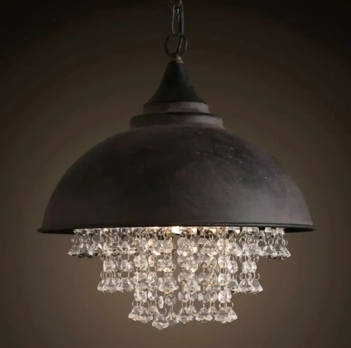 Black Metal Crystal Pendant Light E27 Vintage Industrial