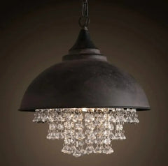 Black Metal Crystal Pendant Light E27 Vintage Industrial