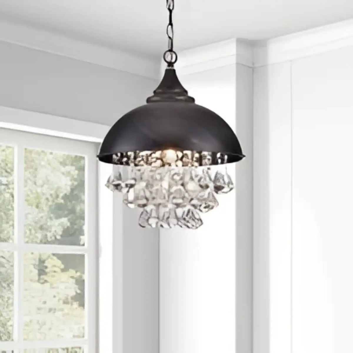 Black Metal Crystal Pendant Light E27 Vintage Industrial