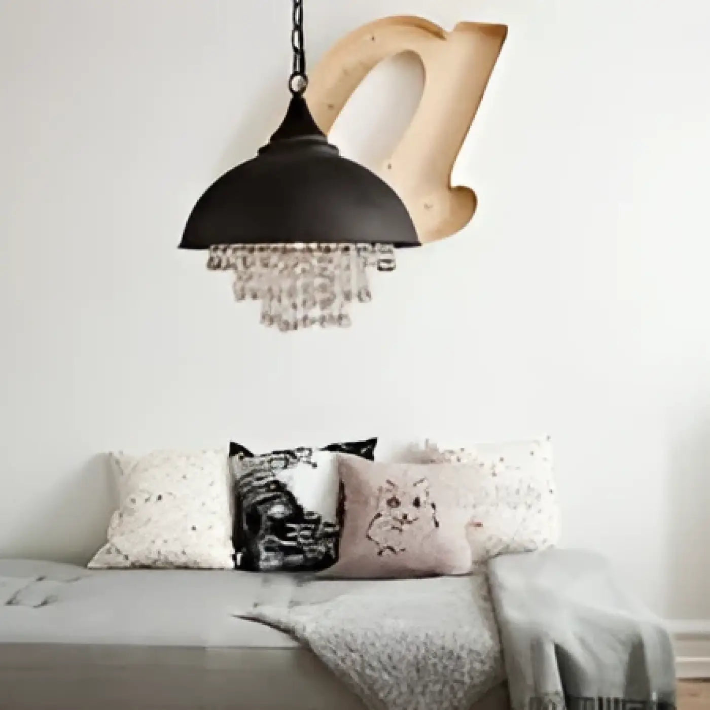 Black Metal Crystal Pendant Light E27 Vintage Industrial