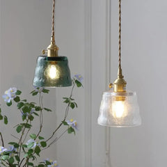 Vintage Textured Glass Pendant Light E27 Green Orange Clear Ø13 cm