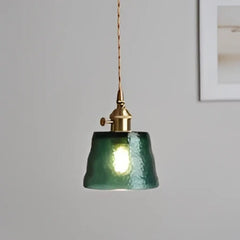 Vintage Textured Glass Pendant Light E27 Green Orange Clear Ø13 cm