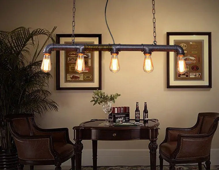 Industrial Pipe Pendant Light 5 Bulbs Vintage